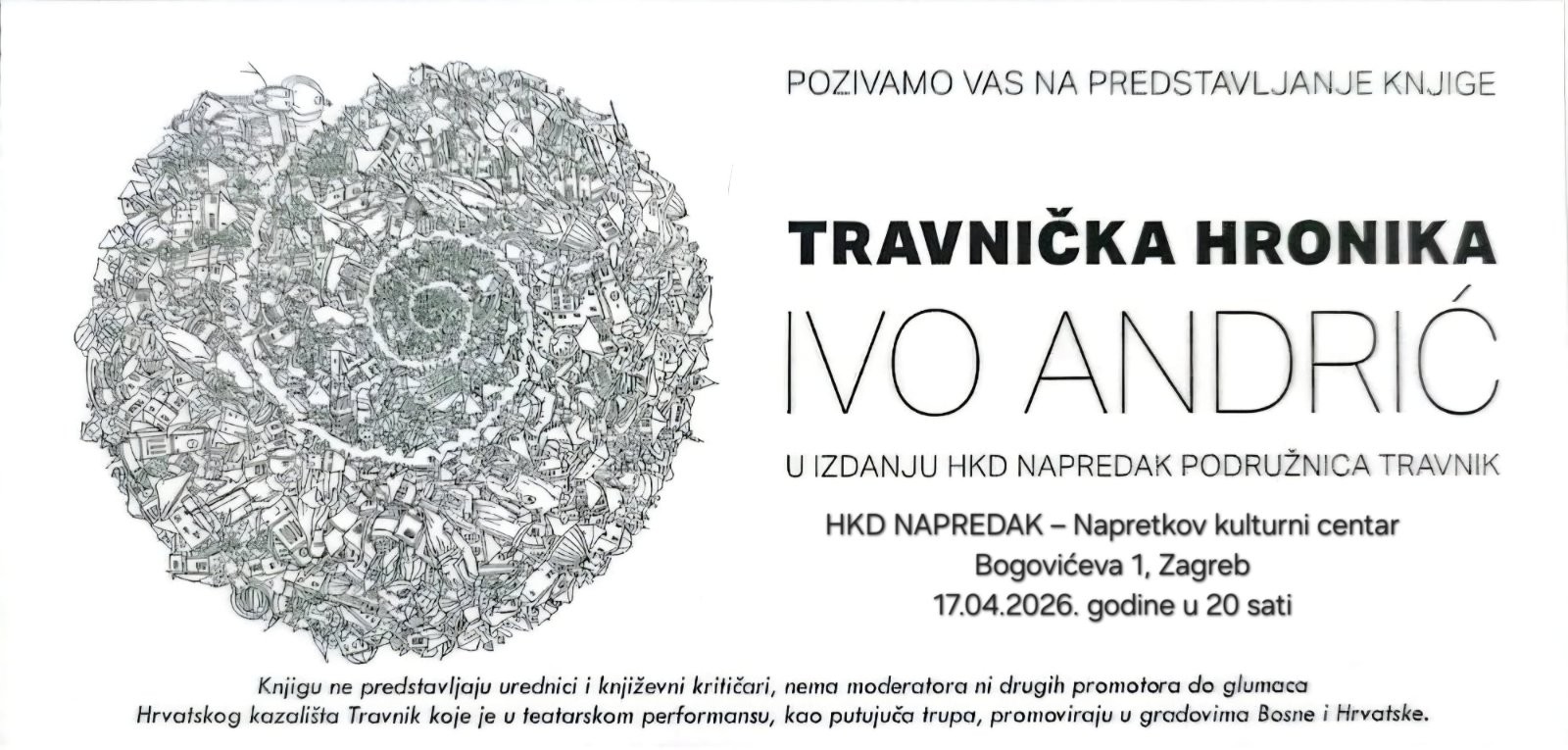 HKD Napredak Travnik predstavlja Andrićevu "Travničku hroniku" u Zagrebu