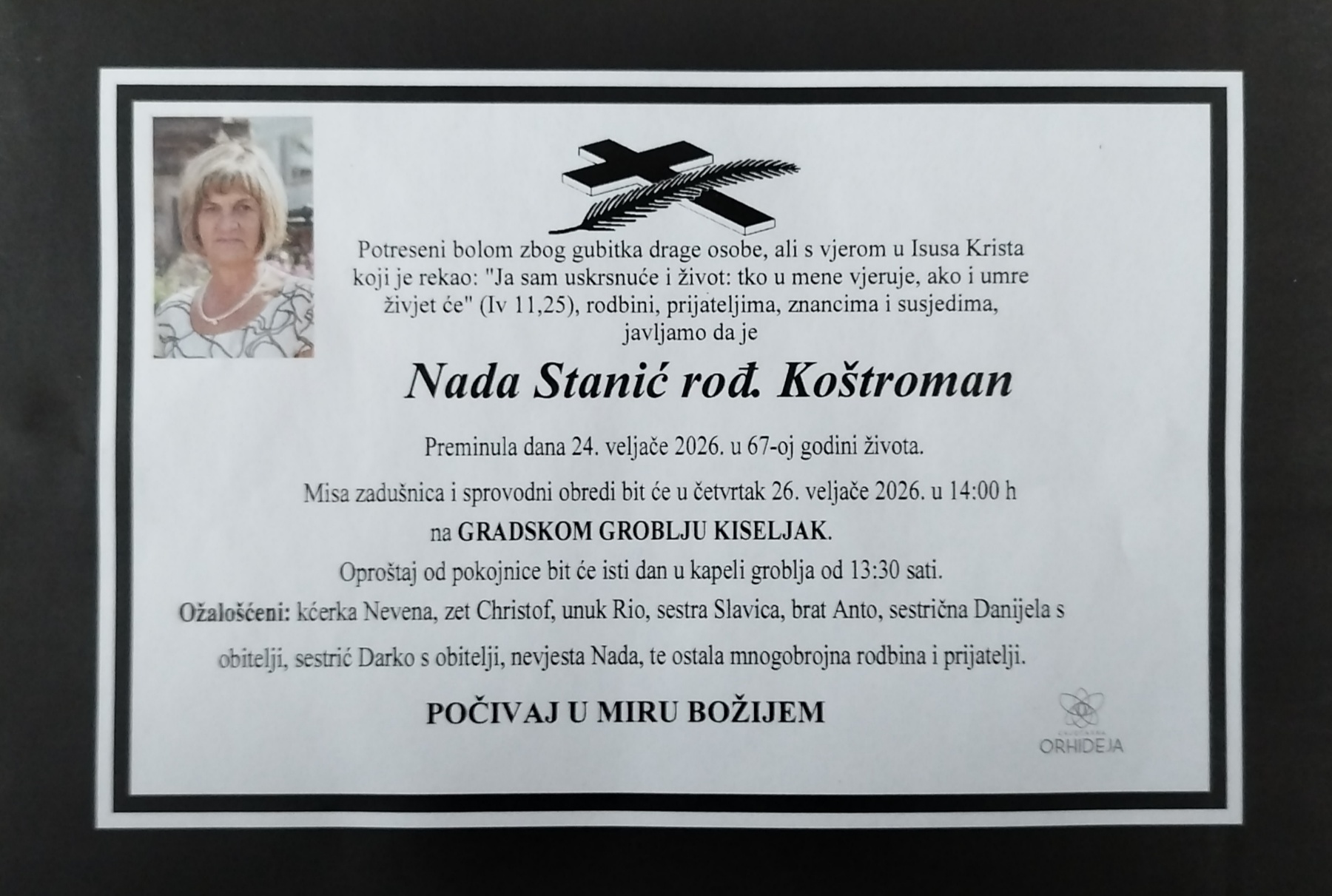 Preminula Nada Stanić rođ. Koštroman